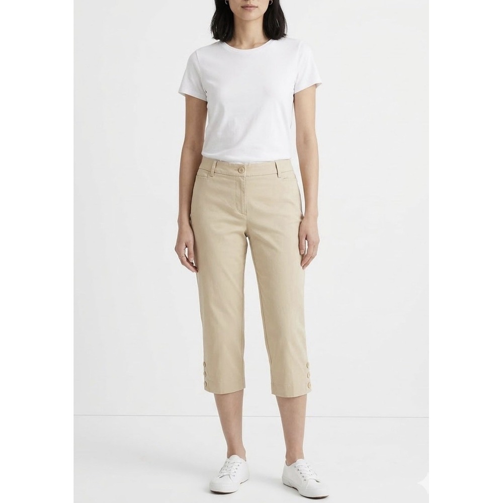 Talbots‎ Pants Women's 14 Beige Khaki Perfect Skimmer Cropped Flat Front Stretch